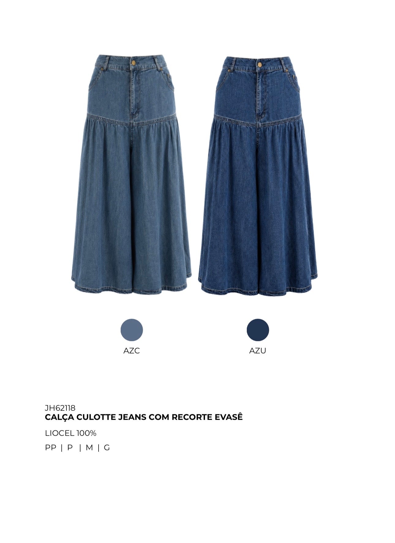 CALÇA CULOTTE JEANS COM RECORTE EVASÊ