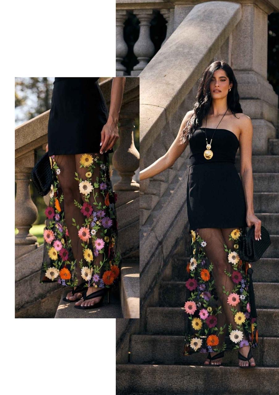 SAIA DE RENDA 3D FLORAL