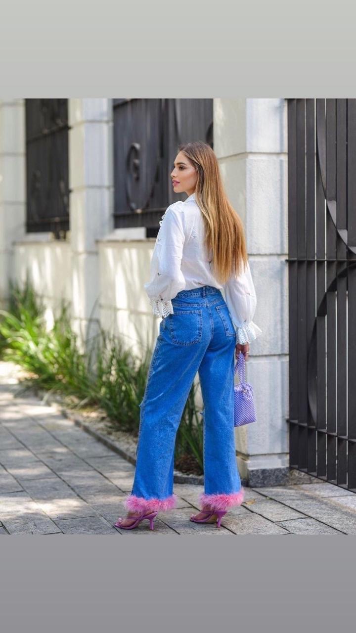 CALÇA JEANS PLUMAS BARRA