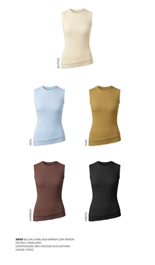 BLUSA CANELADA BARRA COM RENDA