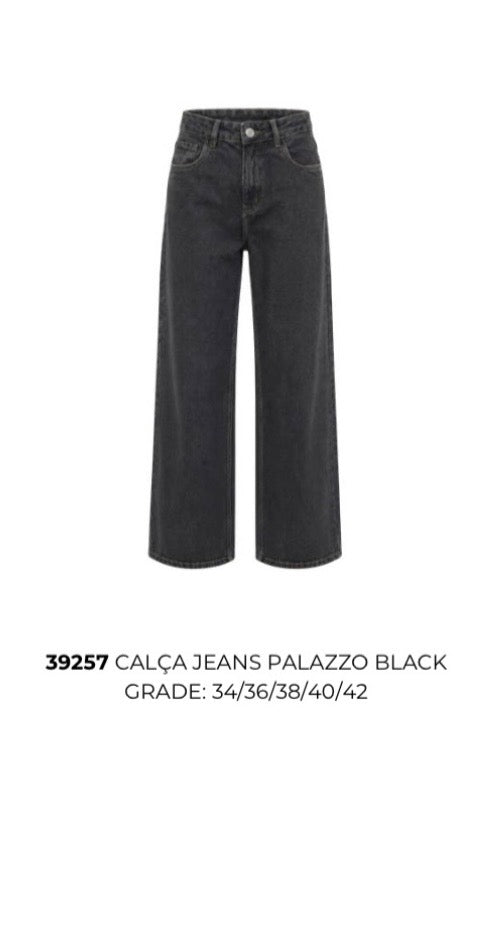 CALÇA JEANS PALAZZO BLACK