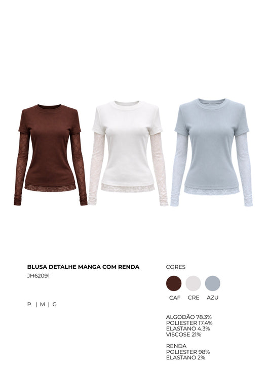 BLUSA DETALHE MANGA COM RENDA