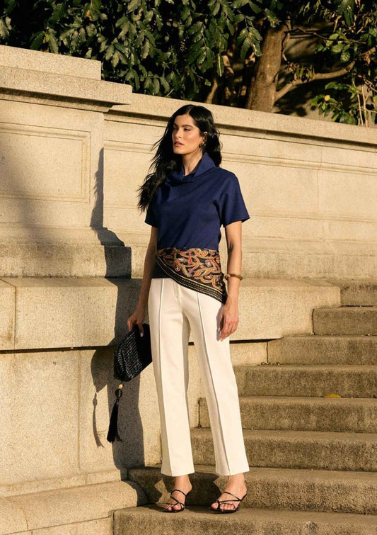 CALÇA COS ALTO COSTURA FRONTAL