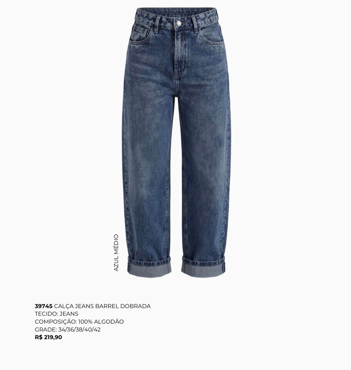 CALÇA JEANS BARREL DOBRADA