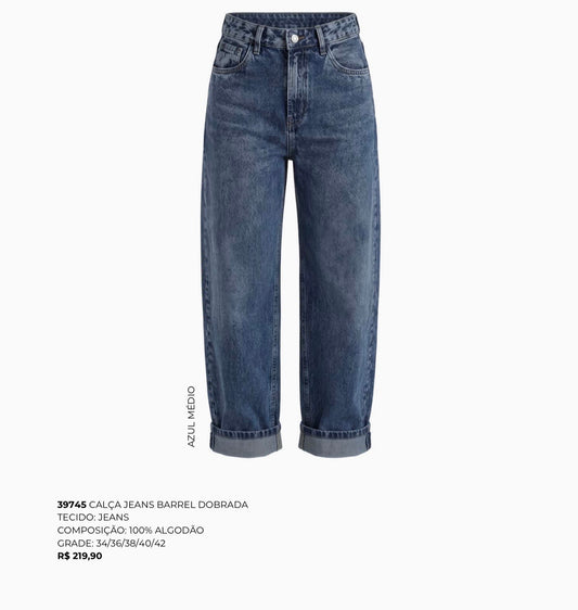 CALÇA JEANS BARREL DOBRADA