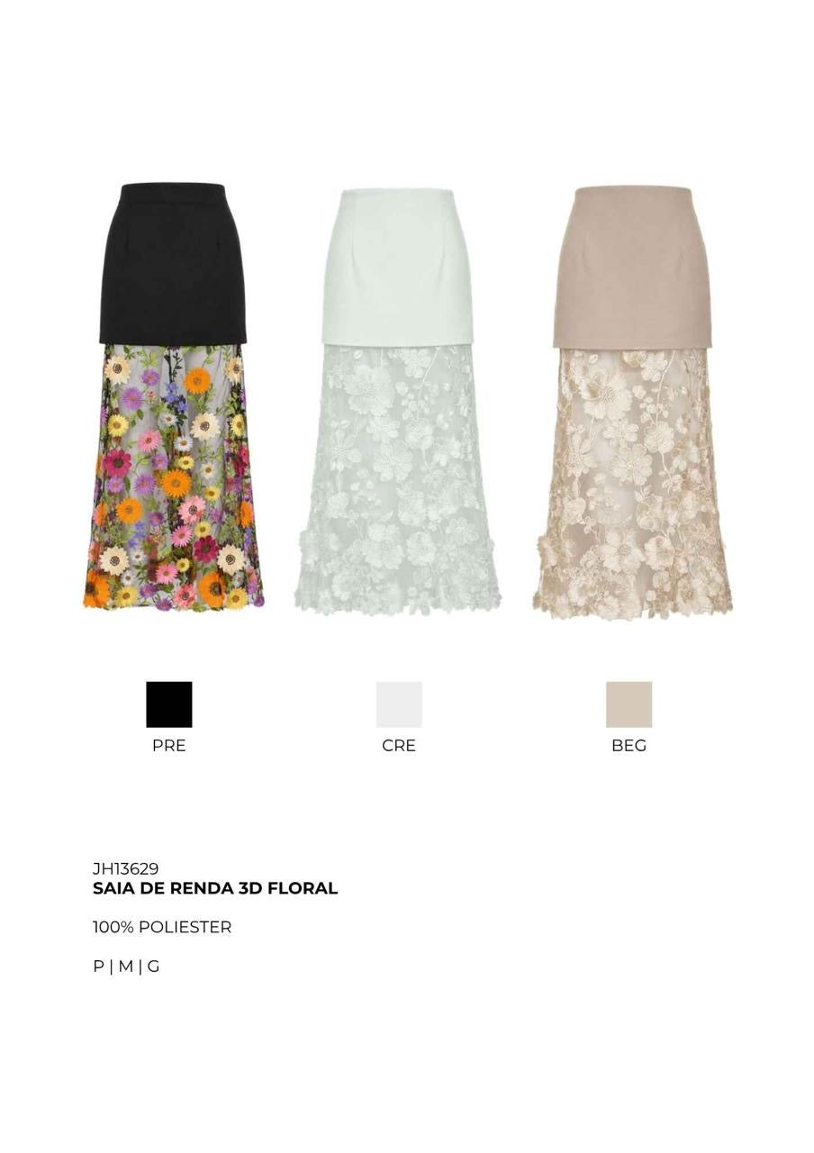 SAIA DE RENDA 3D FLORAL