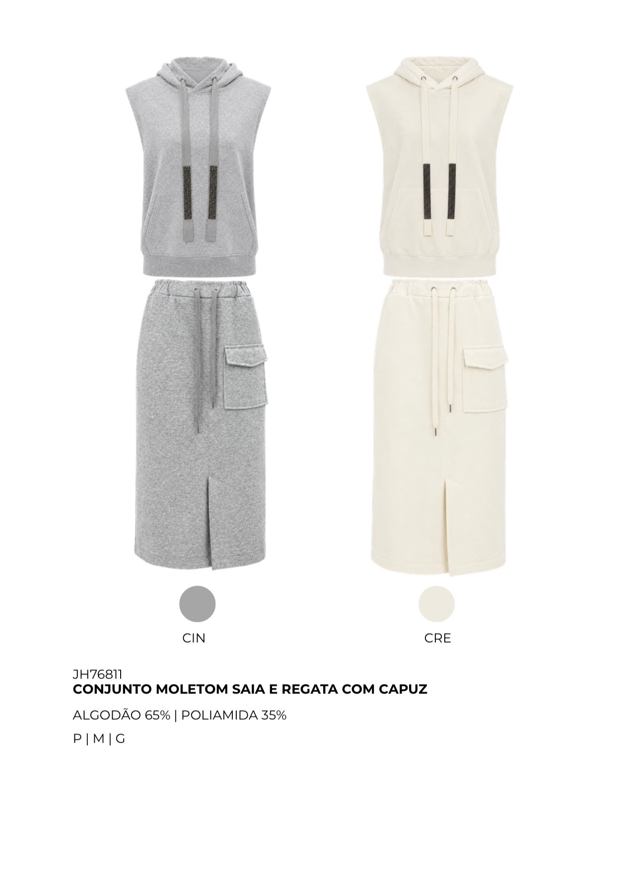 CONJUNTO MOLETOM SAIA E REGATA COM CAPUZ