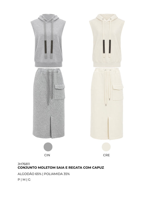 CONJUNTO MOLETOM SAIA E REGATA COM CAPUZ