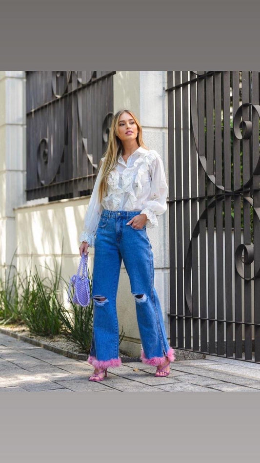 CALÇA JEANS PLUMAS BARRA
