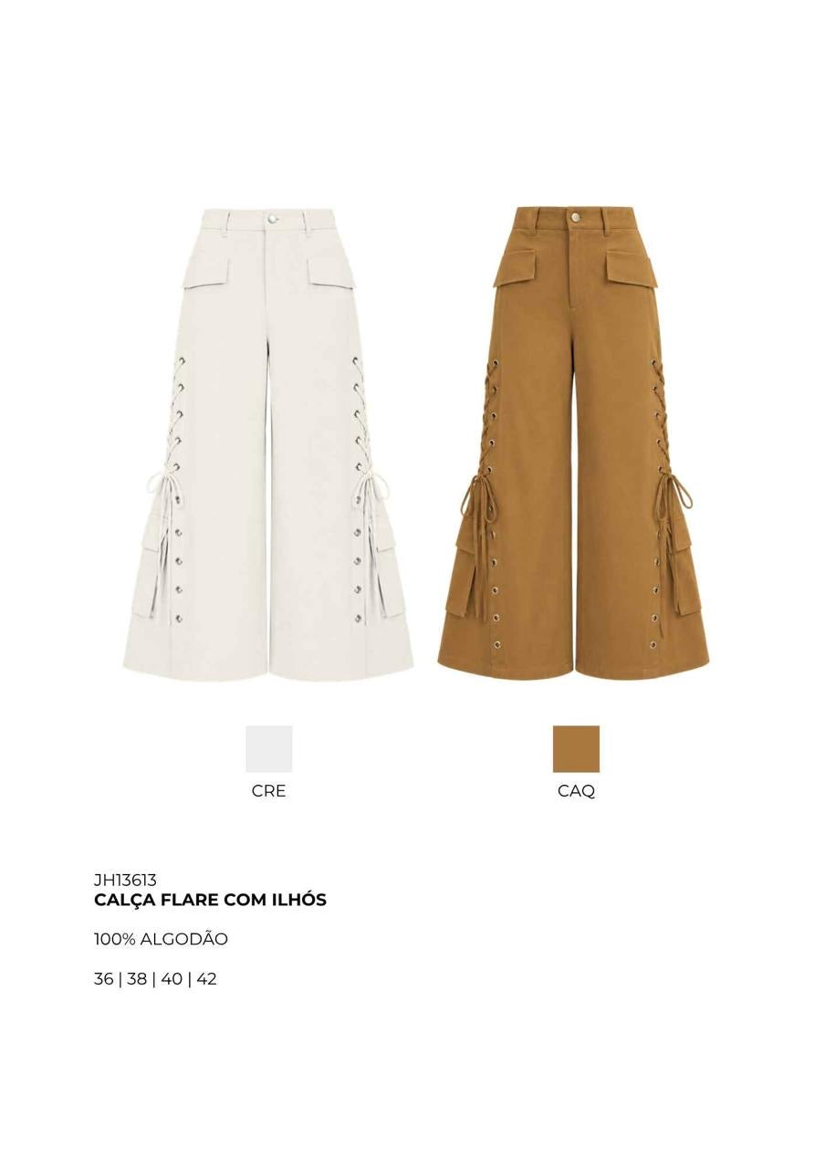 CALÇA FLARE COM ILHÓS