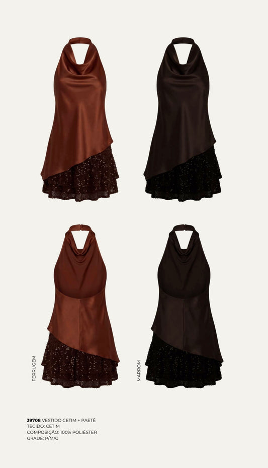 VESTIDO CETIM + PAETÊ