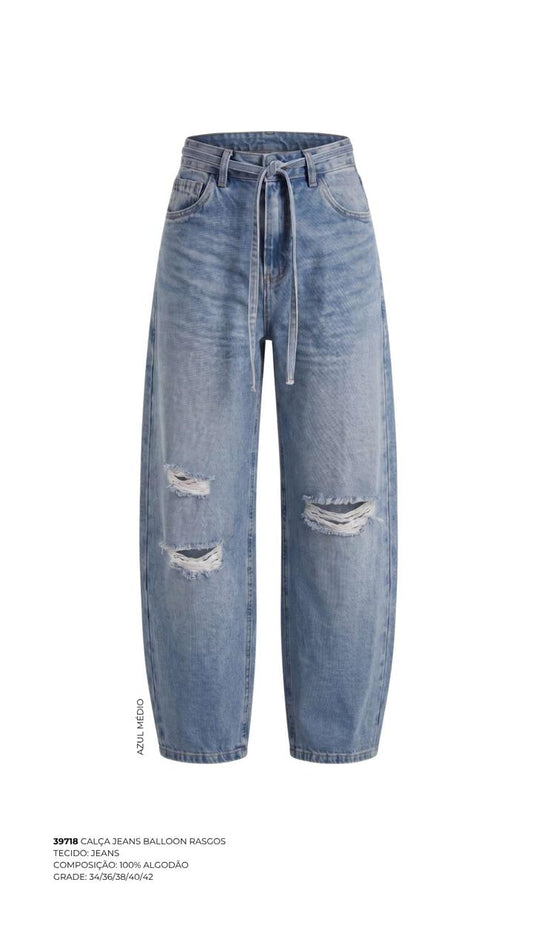 CALÇA JEANS BALLOON RASGOS