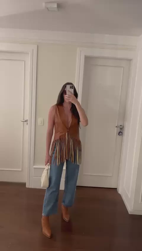 COLETE COURO PU FRANJA