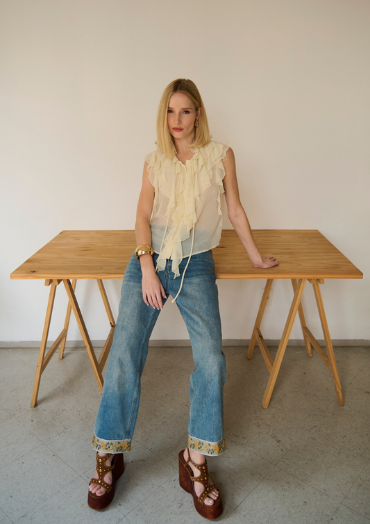CALÇA JEANS BORDADA